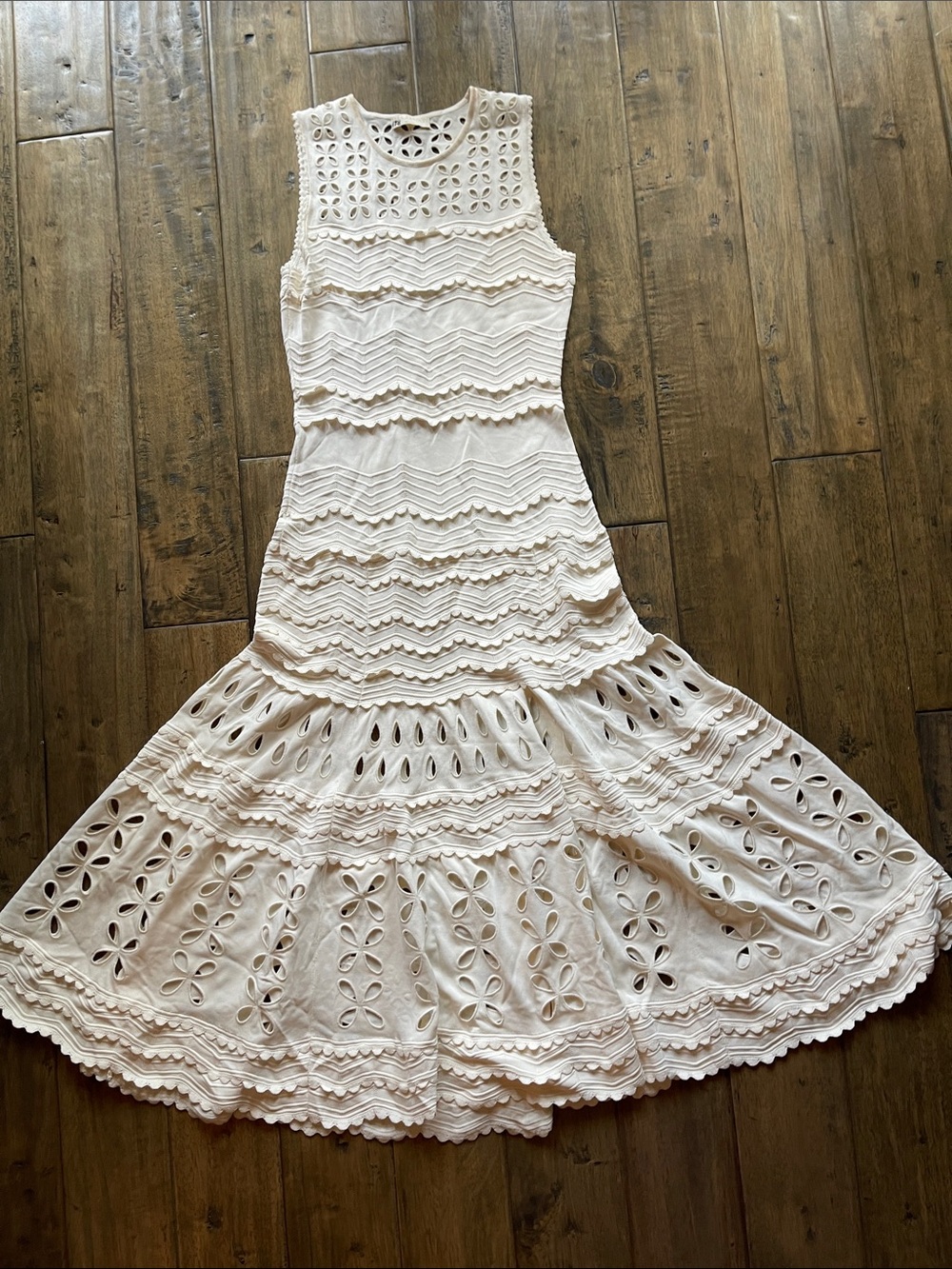 Ulla Johnson Lakshmi Eyelet Scallop Trim Knit Midi Dress - Picture 5 of 15